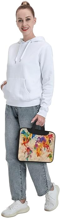 Vintage World Map Laptop Bag, Watercolor Laptop Case Sleeve Women Men Messenger Shoulder Bag Tablet Computer 15.6 Inch