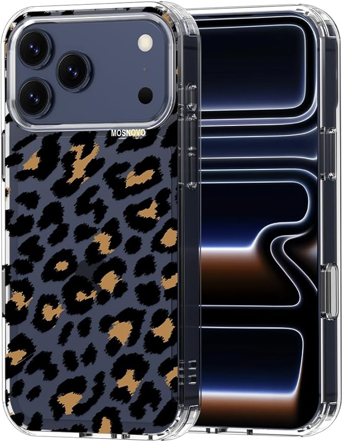 MOSNOVO for iPhone 17 Pro Max Case | Military Grade 6.6ft Drop Tested | Camera Control | Clear with Leopard Print Design