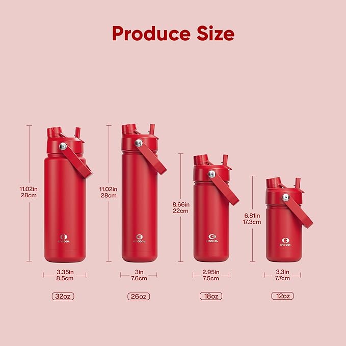 ENCOOL Insulated Water Bottle with Straw Stainless Steel Water Bottle, Leak-Proof, BPA-Free, Double Wall Vacuum Keeps Cold for 24 Hours for Sports, Travel, School (18 oz, Medium Carmine)