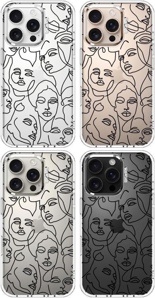 MOSNOVO Case for iPhone 16 Pro, [Buffertech 6.6ft Military-Grade Drop Protection] [Anti Peel Off Tech] Clear TPU Bumper Phone Case Cover Design - Abstract Face Line Art