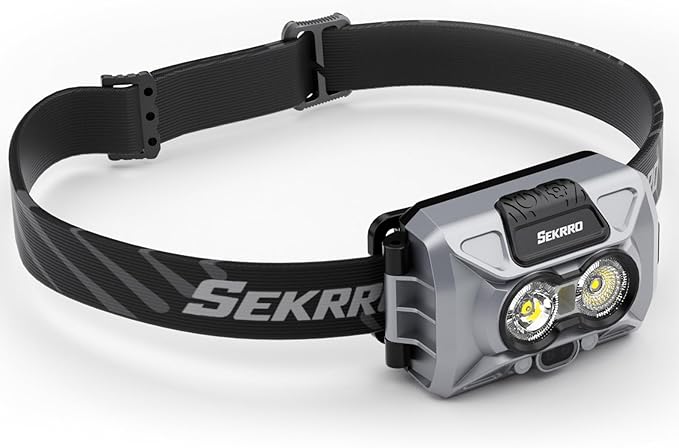 Sekrro F8 Headlamp Rechargeable, 800 Lumen Super Bright LED Head Lamp, IP67 Waterproof with Motion Sensor and Red Light, AAA Battery Compatible for Work, Camping, Hiking, Running