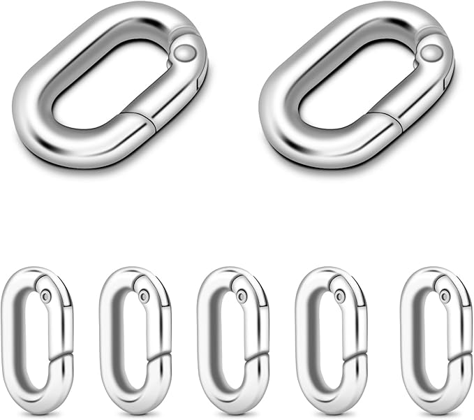 10Pack 5/8 Inch Small Oval Carabiner, Metal Spring Tiny Carabiner Clips for Paracord Keychain Lanyard, Car Key Rings, Dog Tag Clip, Pets Collar Buckles, Purse Keychain Replacement (Silver)