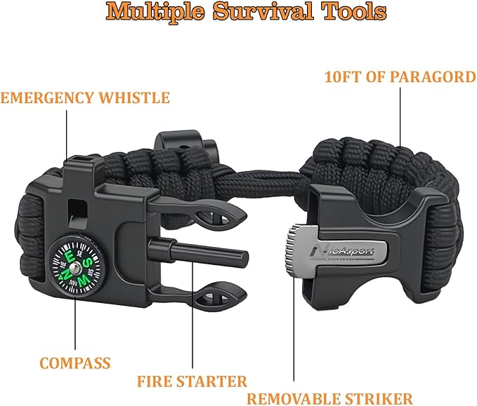 Paracord Survival Bracelet (3 Pack) - Adjustable with Fire Starter, Whistle, Compass - Survival Gear for Hiking, Camping, Fishing, Gifts for Men Dad Husband