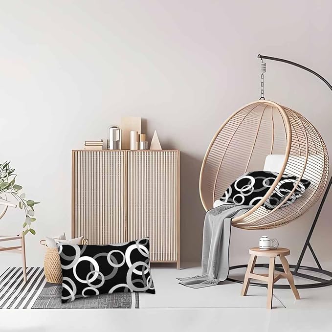 Abstract Geometric Circle 12 X 20 Pillow Covers Black White Decor Artwork Set of 2 Pillow Cases Velvet Outdoor Pillowcases Decorative for Home Bed Sofa Couch Hotel
