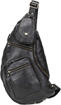 Hebetag Vinatge Leather Sling Bag Crossbody Backpack for Men Travel Outdoor Hiking Large Cool Shoulder Chest Pack Bags Daypack