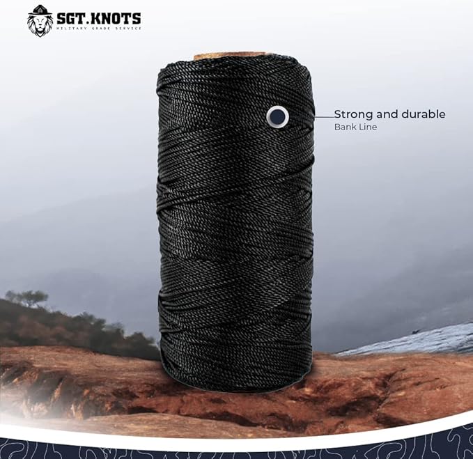 SGT KNOTS Tarred Twine - 100% Nylon Bank Line for Bushcraft, Netting, Gear Bundles, Construction, Lacing Twisted Cord, Weatherproof #48-1 lb