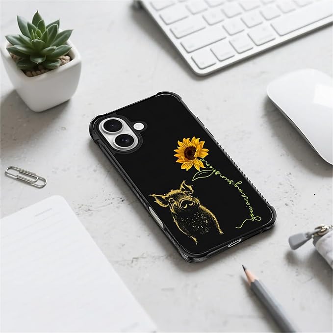 for iPhone 17 Case,for MagSafe Graphic Design for Girl Boy Soft Silicone Hard Acrylic Shock Protection Designed for iPhone 17 Pig Sunflower Yellow Sunshine Pattern