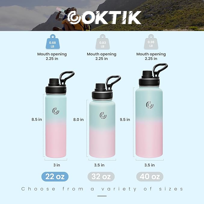 Sports Water Bottle 22oz, Insulated Water Bottle with Handle,Stainless Steel,Simple Modern,Suitable for Travel, School, Boy, Girl(Bubble Gum)