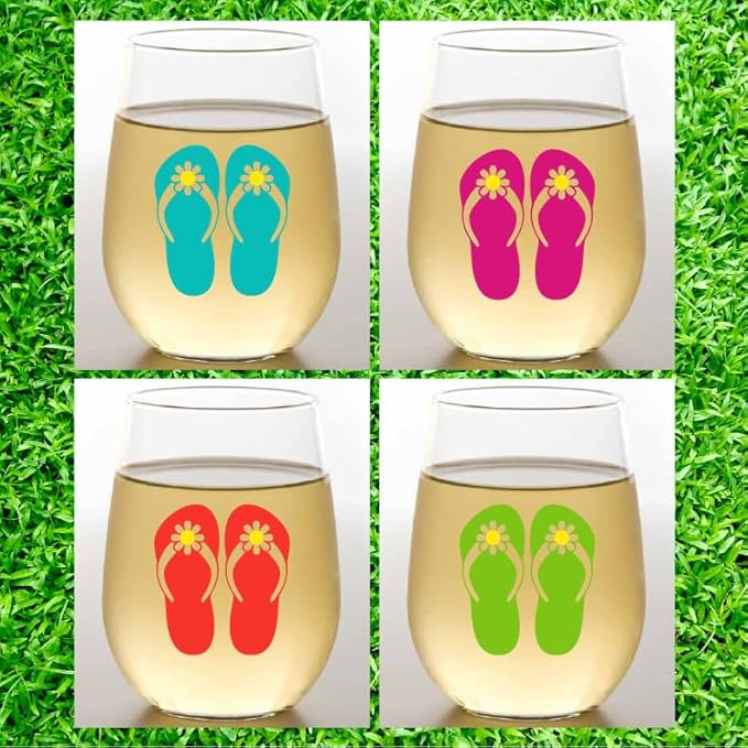 Set of 4 Shatterproof Designer 16 oz Plastic Wine Glasses MADE in the USA (SUMMER)