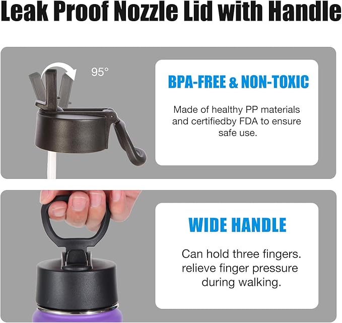 Volhoply 24oz Insulated Water Bottle with Straw Bulk 8 Pack,Metal Wide Mouth Water Bottles with Handle Lid Keep Cold,Reusable Double Wall Cups,Powder Coated Sport Bottle For Holder(Purple,8 Count)