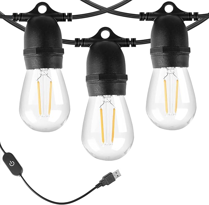 BRIMAX 24.6Ft USB Powered String Lights,10 LED Bulbs Waterproof & Shatterproof Outdoor Camping String Light Dimmable Brightness with Swith for Tents,Patio,Backyard and Holidays,2700K Warm White