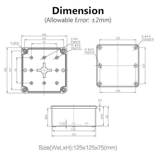 LeMotech Junction Box IP67 Waterproof Dustproof ABS Plastic Project Box for Electrical Outdoor Enclosure Gray 4.9 x 4.9 x 3 inch (125 x 125 x 75 mm)