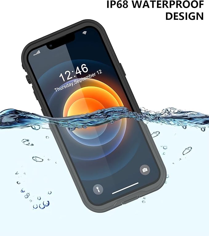Protebox for iPhone 12 Pro Max Waterproof Case with Built-in Screen Protector, Shockproof Dustproof Full Body Protective IP68 Waterproof Phone Case for iPhone 12 Pro Max 6.7 inch (Black/Clear)