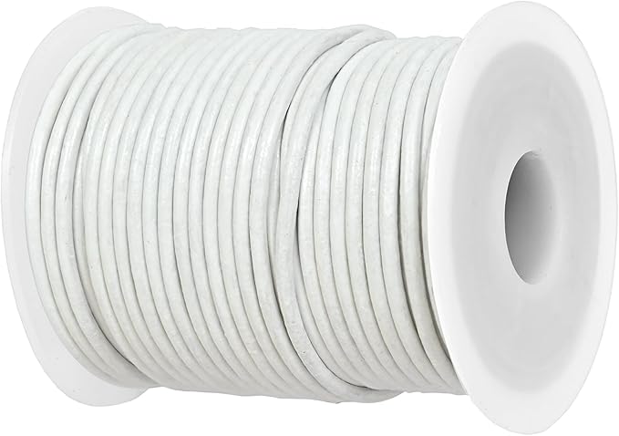 GENIQUE Real/Genuine Round Leather String Cord for Necklace, Bracelets, Jewellery, Braiding (2mm, White)