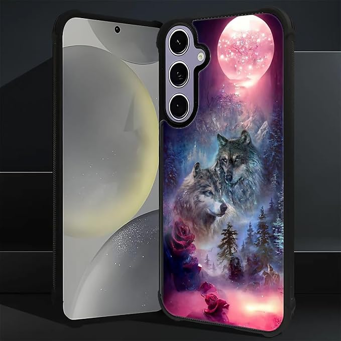 for Samsung Galaxy S24 S25 Case, Star Two Wolfs Howling Pattern Graphic Design Girl Boy Soft Silicone Hard Acrylic Shock Protection for Samsung Galaxy S24 S25