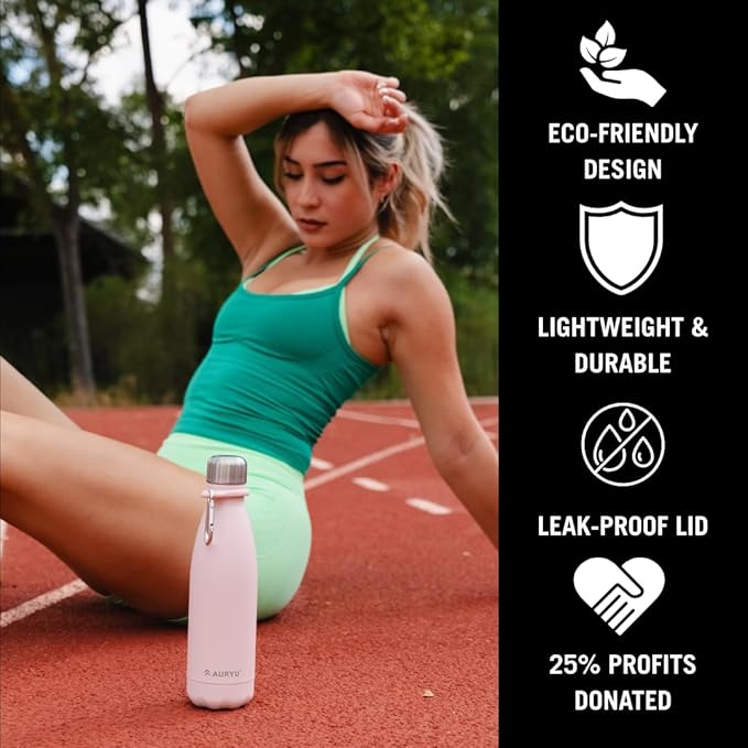 Triple-Walled Insulated Stainless Steel Water Bottle with Bonus Handle, 17oz, Drinks Cold for 24h & Hot for 12h, Leak Proof, Pink