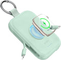 RORRY Portable Charger, 5000mAh Portable Charger Power Bank with Built-in Cables, Travel Keychain Battery Pack for Apple Watch Ultra/11/10/9/8/7/6/SE, iPhone Air/17/16/15/14/13/12, Green