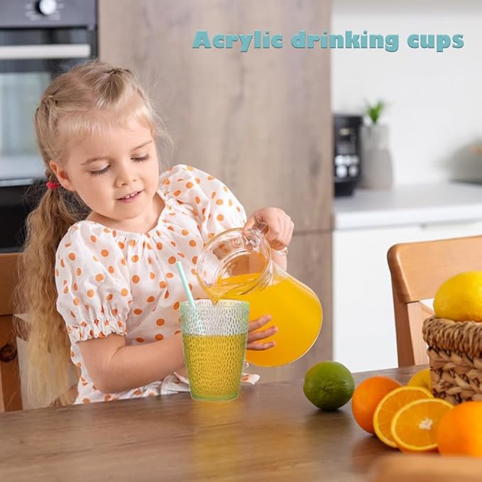 4 PCS Colored Plastic Drinking Glasses, Reusable Acrylic Drinking Cups, Stackable Juice Glasses Drinkware, Unbreakable Water Tumblers, BPA Free, Dishwasher Safe, 290 ML/10 OZ (4 Colors)