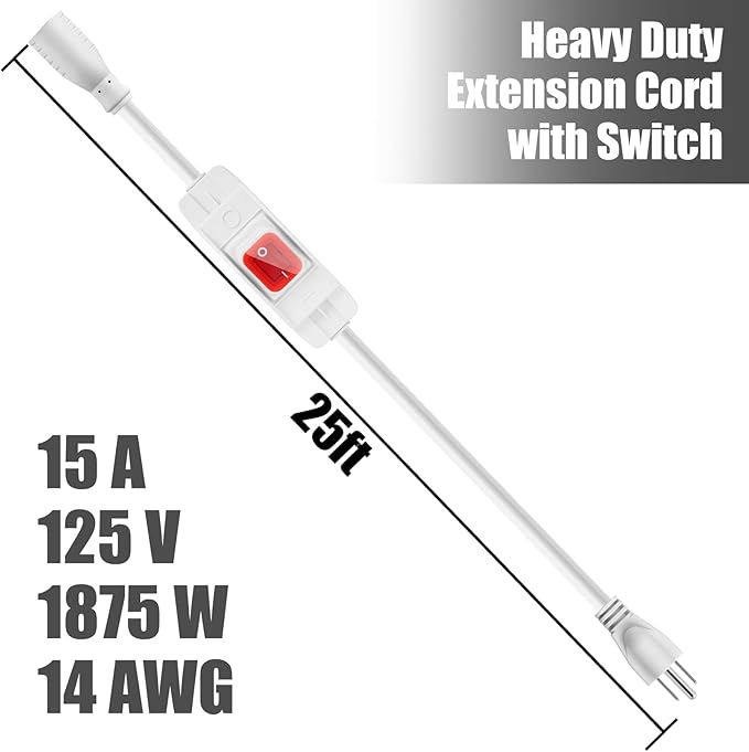 Extension Cord with Switch On/Off Waterproof Switch 25Ft No Plugging and Unplugging Invintage Stereo Devices Without Built-in Power Switch(25 FT, White)