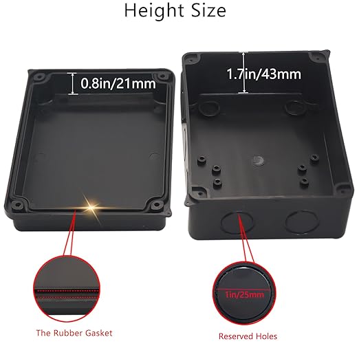 Electrical Box, 2PCS Outdoor Waterproof Box IP65 Junction Box with Reserved Holes,ABS Plastic Project Box Power Cord Enclosure Black 5.9 x 4.3 x 2.8 inch(150x110x70mm)