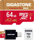 【5-Years Data Recovery】 GIGASTONE 64GB Micro SD Card with USB 3.2 Type C Card Reader, Camera Pro MAX, Speed Up to 100MB/s Compatible with Gopro, DJI, Dash Cam, microSDXC UHS-I A2 V30 U3 C10