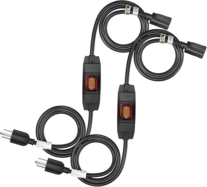FIRMERST 1875W Outdoor Extension Cord with Waterproof Switch 6 Feet 2 Packs