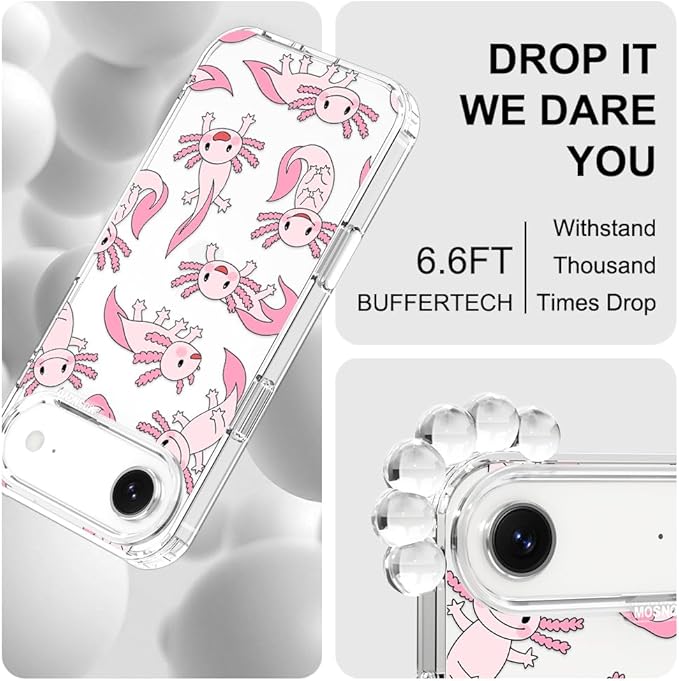 MOSNOVO for iPhone Air Case | Military Grade 6.6ft Drop Tested | Camera Control | Clear with Pink Axolotl Design