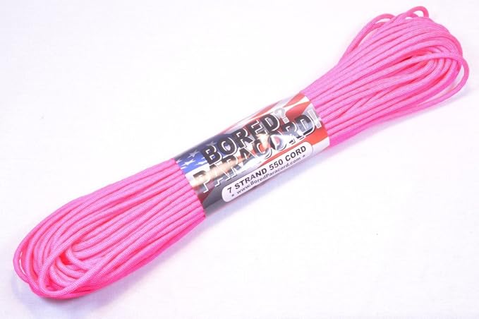 BORED? PARACORD! 550 lb Paracord – Ideal for Crafting, DIY Projects, Camping, Military & Active Outdoors – 300+ Colors – Tactical Parachute Cord Type III – Strong - Neon Pink 50 Feet