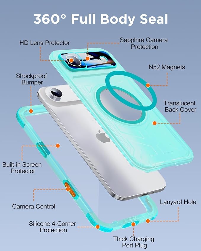 for iPhone Air Waterproof Case with Magsafe, Built-in [Camera & Screen Protector] [Lanyard], IP68 Water Proof Full Body Dustproof Heavy Duty Frosted Protective Phone Cover, 6.7" Teal