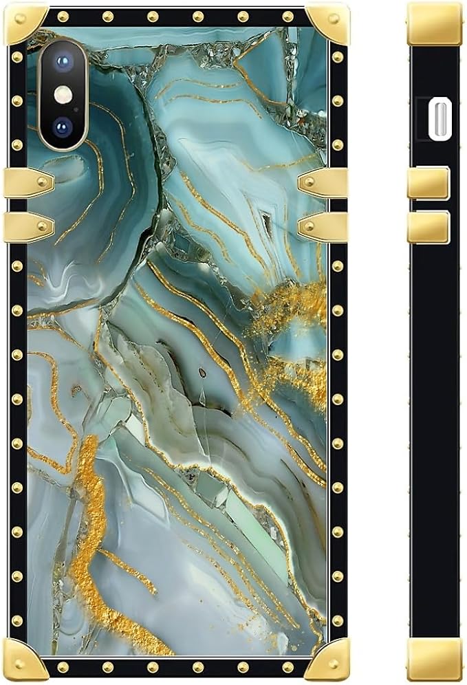 Compatible with iPhone Xs Max Case, Golden Texture Marble Veining Luxury Golden Decoration for Girl Women Soft TPU Shockproof Protective Hard PC Back for iPhone Xs Max
