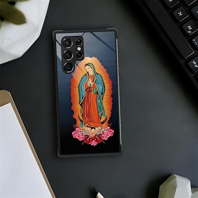 for Samsung Galaxy S22 Ultra Case, Red Virgen Guadalupe Pattern Graphic Design Girl Boy Soft Silicone Hard Acrylic Shock Protection for Samsung Galaxy S22 Ultra