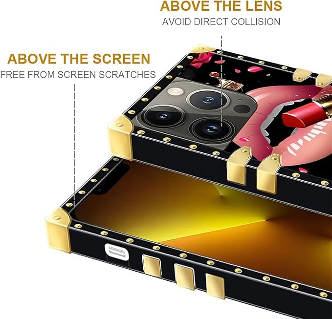 Compatible with iPhone 13 Pro Max Case, Glitter Red Rose Queen Leopard Lipstick Luxury Golden Decoration for Girl Women Soft TPU Shockproof Protective Hard PC Back