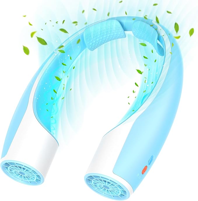 Rohent Rechargeable Neck Fan for Cooling: Powerful High Speed Battery Operated Fan 4 Speeds Long Battery Life - Lightweight USB Rechargeable Wearable Fan for Outdoor Indoor - Blue