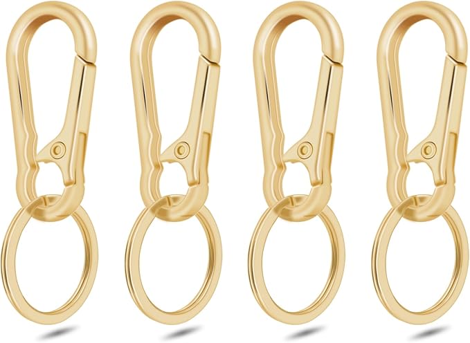 4Pack Small Keychain Rings, Metal Key Carabiner Clip, Mini EDC Key Ring Chain Holder Organizer for Purse Charm Hook, Car Keychain, Paracord Keychain Lanyard, Men and Women Key Fob (Light Gold)