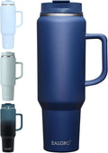 EALGRO 50 oz Tumbler with Handle, Insulated Tumblers with Lid and Straw, Large Metal Sports Water Bottle Jug, Thermal Stainless Steel Travel Coffee Mug Cup, Navy