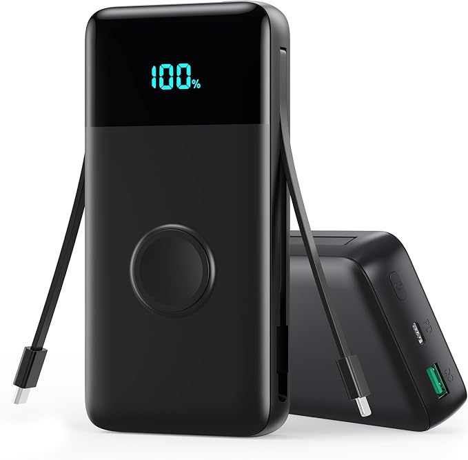 AONIMI Portable Charger 40800mAh Power Bank with 2 Built in Cables and Apple-Watch Charger, 25W PD Fast Charging USB C Battery Pack, 5 Output 2 Input Phone Charger for iPhone 17/16/15,Android