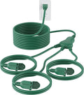 PLUGTUL 42FT Outdoor Extension Cord with Multiple Outlets, 1 to 3 Splitter Max 30 FT End to Male Plug (Total 42FT) 16/3 SJTW Waterproof Power Cord for Halloween Christmas, ETL Listed, Green
