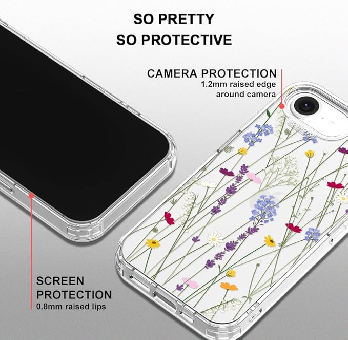 MOSNOVO for iPhone 17e Case/iPhone 16e Case, Shockproof Military-Grade Protection 6.6ft Drop Tested, Clear Phone Case for iPhone 16e / iPhone 17e, Floral Garden Design