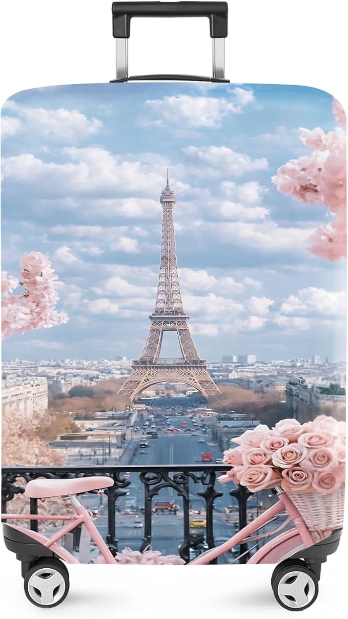 ANNA QUEEN Paris Eiffel Tower Luggage Cover, Romantic City Travel Suitcase Protector for 20-22 Inch Luggage