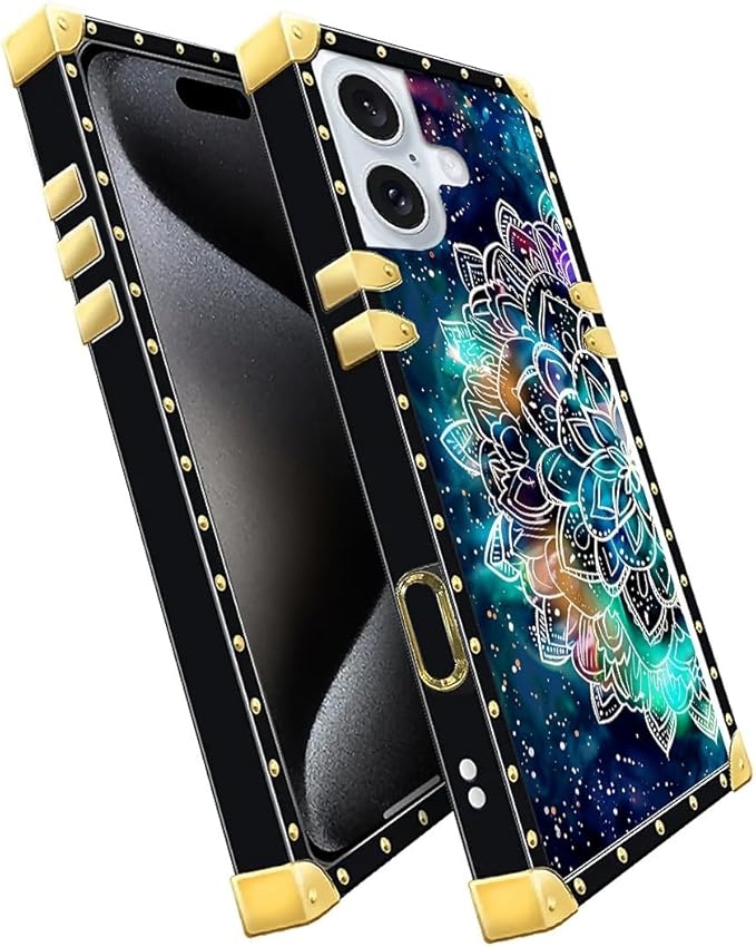Compatible with iPhone 16 Plus Case, Starry Sky Colourful Mandala Luxury Golden Decoration for Girl Women Soft TPU Shockproof Protective Hard PC Back