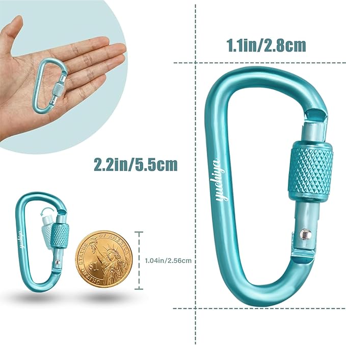 YUCHIYA 8 Pack D-Shape Carabiner Clasp with Screw Gate, 2.2 Inch Mini Keychain Clip Key Chain Buckle, Aluminum Alloy Keyrings Hook for Outdoor Hiking not for Climbing