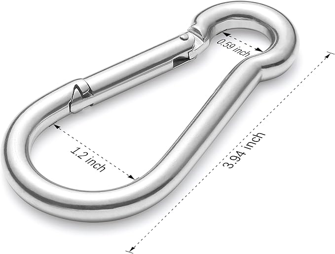 sprookber 316 Stainless Steel Carabiner Clip, Marine Grade Heavy Duty Spring Snap Hook for Outdoor, Boat, Hammock, Set of 5