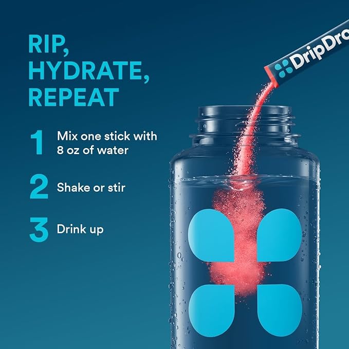 DripDrop Hydration Packets - Juicy Variety Pack - Single Serve Electrolytes Powder Drink Mix - Grape, Fruit Punch, Strawberry Lemonade, Cherry - Non-GMO, Gluten Free, Vegan - 16 Sticks