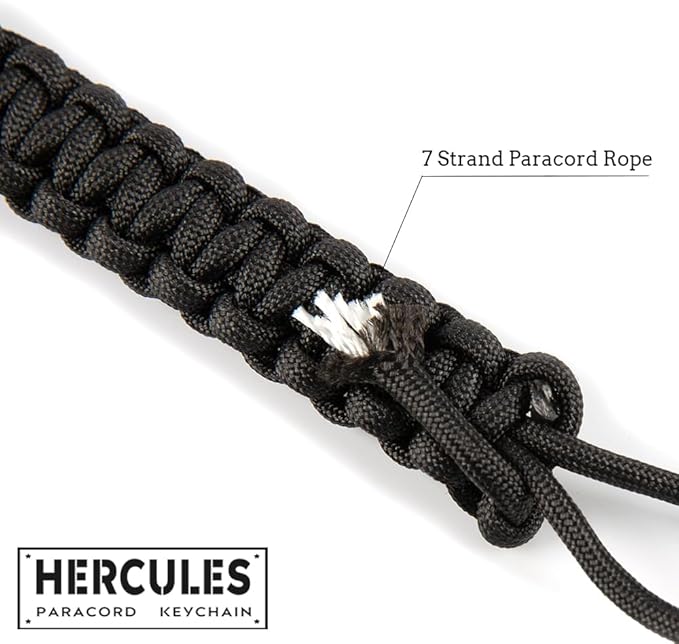 HERCULES Paracord Keychain Set – 2 Pack Lanyard Rope with Aluminum Clip, Durable Paracord Wrist Strap for Outdoor Activities, Black