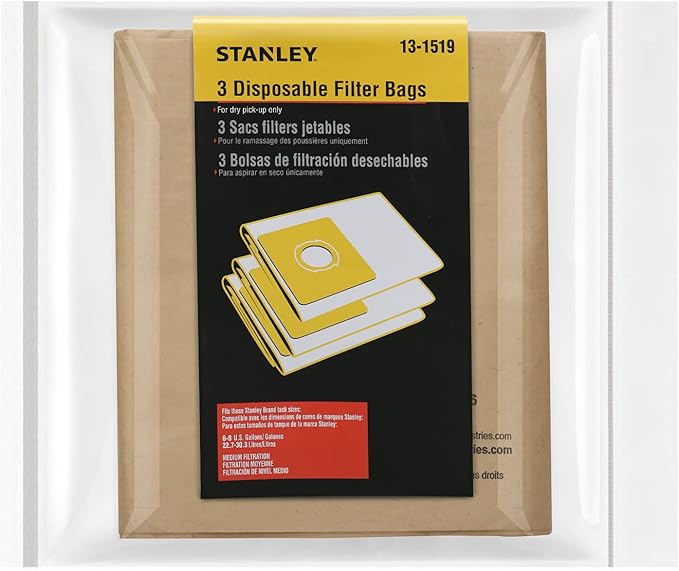 Stanley 13-1519 Disposable Filter Bag for SL18016 and SL18017 Wet/Dry Vacuums, 3-Pack