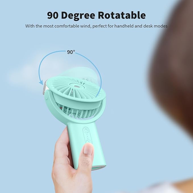Otlonpe Handheld Misting Fan Portable, Small Personal Hand Held Rechargeable Mist Fan Water Spray, 4000mAh Battery Operated Hand Mister Fans 3-Speed, 4-15 Hrs Runtime for Travel Home Office Outdoor