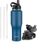 ABOTOCUP 32oz Water Bottle Insulated with Powder Coated, Fit in Any Car Cup Holder, Blue Water Bottles with Straw and Spout Lids, Stainless Steel Insulated Double Wall Leak-proof BPA Free