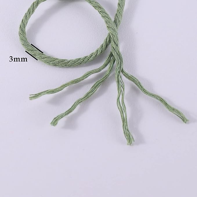 Avocado Green Macrame Cord 3mm x 109Yards,Colored Cotton Rope Craft Cord Colorful Cotton Cord Twine for Wall Hanging Plant Hangers Crafts Knitting Decorative Projects