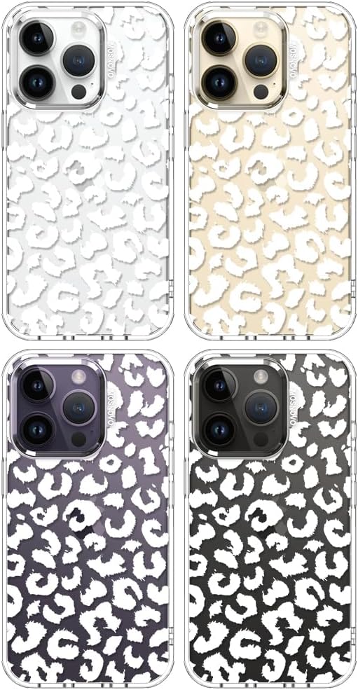 MOSNOVO Case for iPhone 14 Pro, [Buffertech 6.6ft Military-Grade Drop Protection] [Anti Peel Off Tech] Clear TPU Bumper Phone Case Cover Design - White Leopard Print