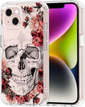 MOSNOVO for iPhone 13/14 Case | Military Grade 6.6ft Drop Tested | Clear with Red Flower Skull Design